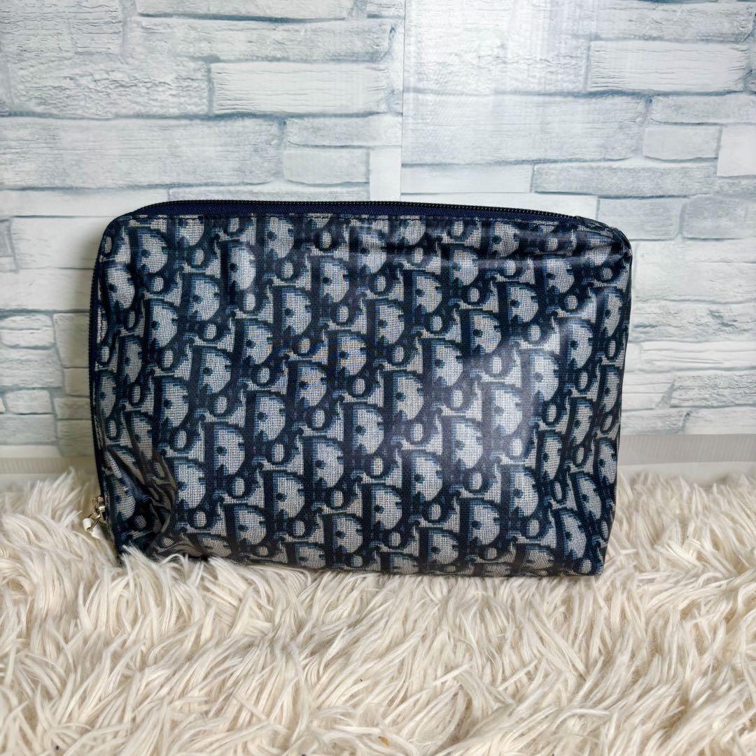 Christian Dior Hand Bag Tote Purse Trotter Nylon Navy Authentic
