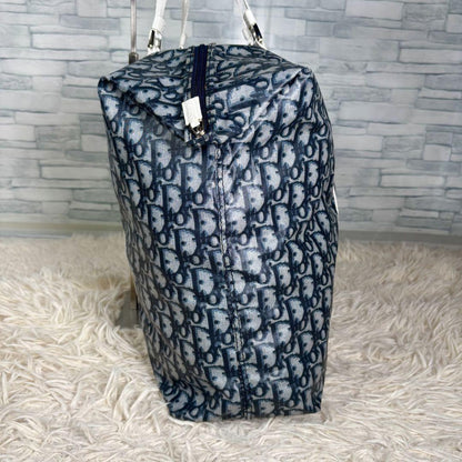 Christian Dior Hand Bag Tote Purse Trotter Nylon Navy Authentic