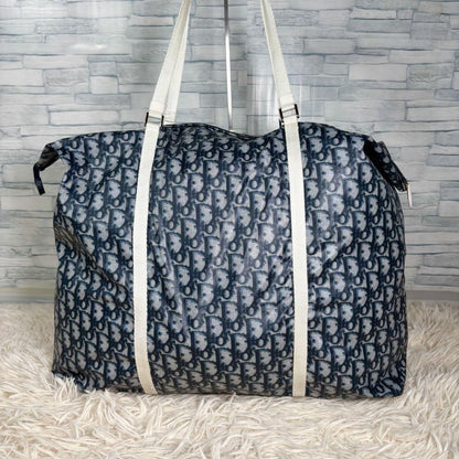 Christian Dior Hand Bag Tote Purse Trotter Nylon Navy Authentic