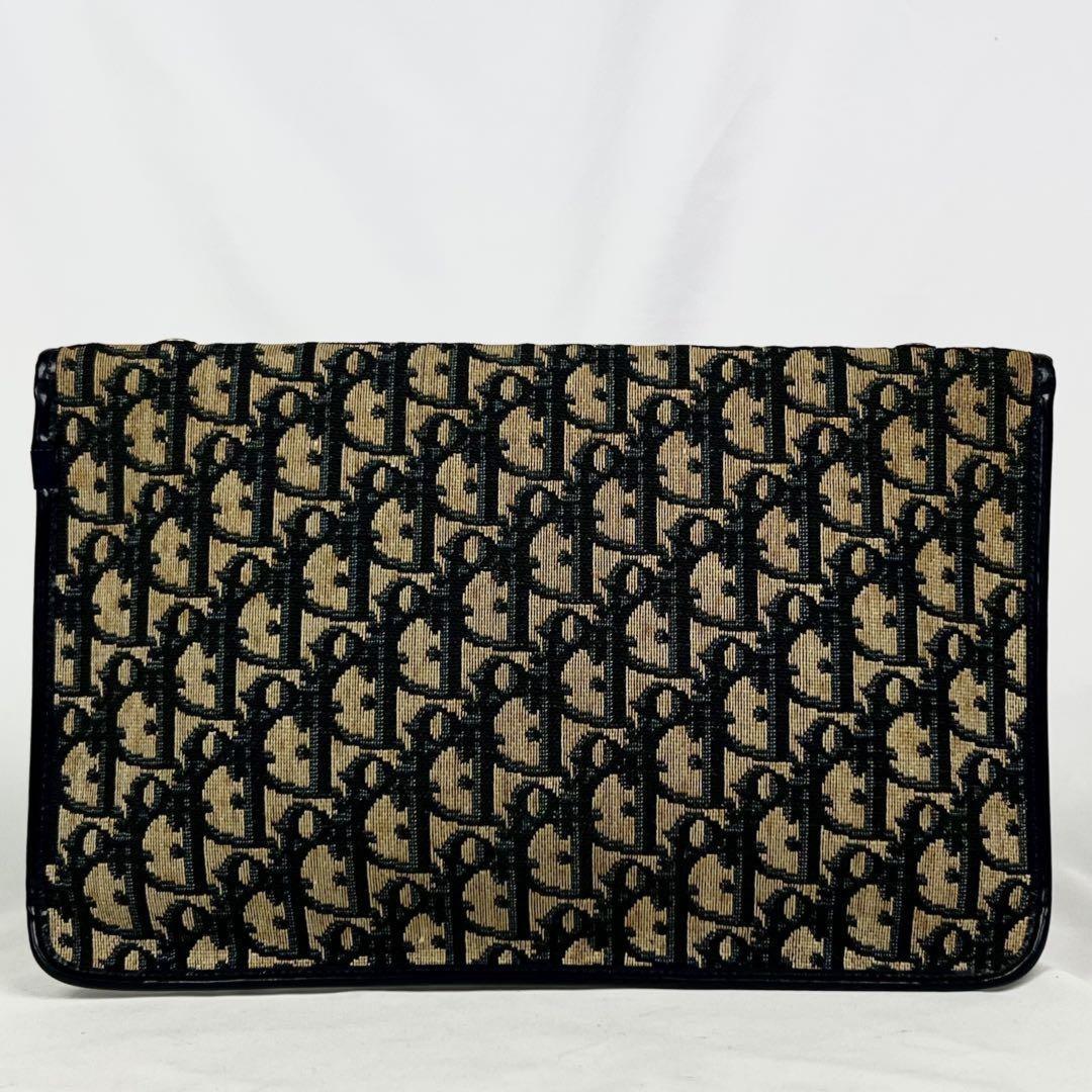 Christian Dior Clutch Bag Second Bag Trotter Canvas Leather Navy Brown Authentic