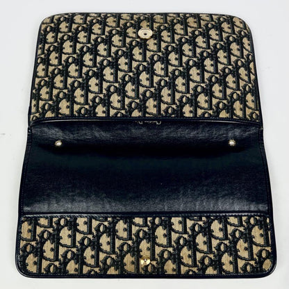 Christian Dior Clutch Bag Second Bag Trotter Canvas Leather Navy Brown Authentic