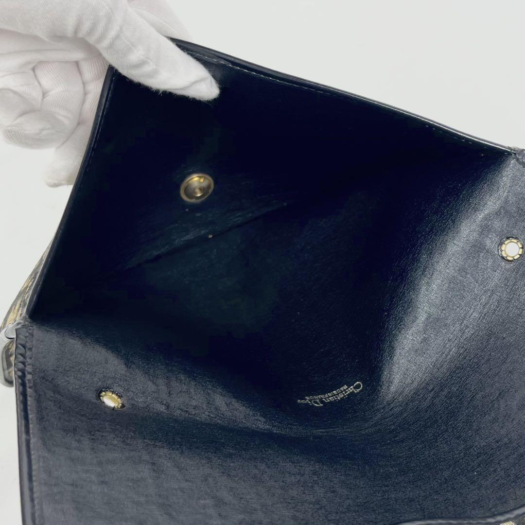 Christian Dior Clutch Bag Second Bag Trotter Canvas Leather Navy Brown Authentic