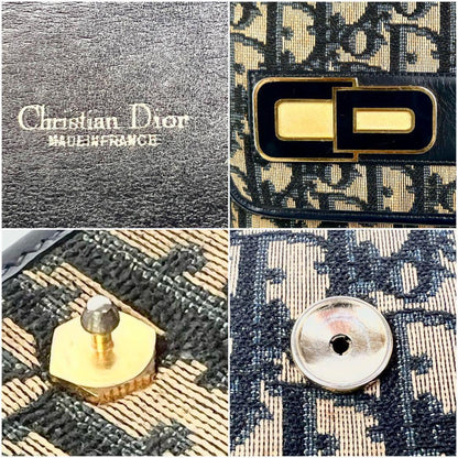 Christian Dior Clutch Bag Second Bag Trotter Canvas Leather Navy Brown Authentic