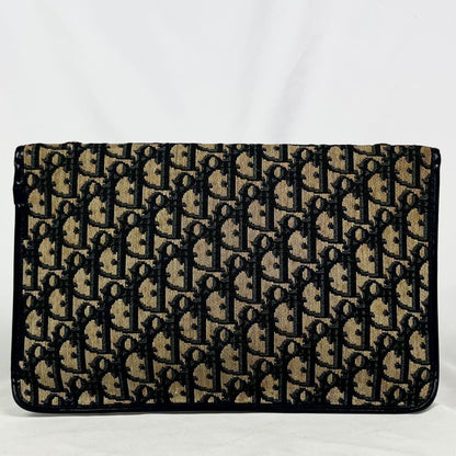 Christian Dior Clutch Bag Second Bag Trotter Canvas Leather Navy Brown Authentic