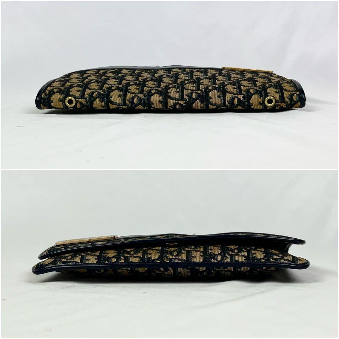 Christian Dior Clutch Bag Second Bag Trotter Canvas Leather Navy Brown Authentic
