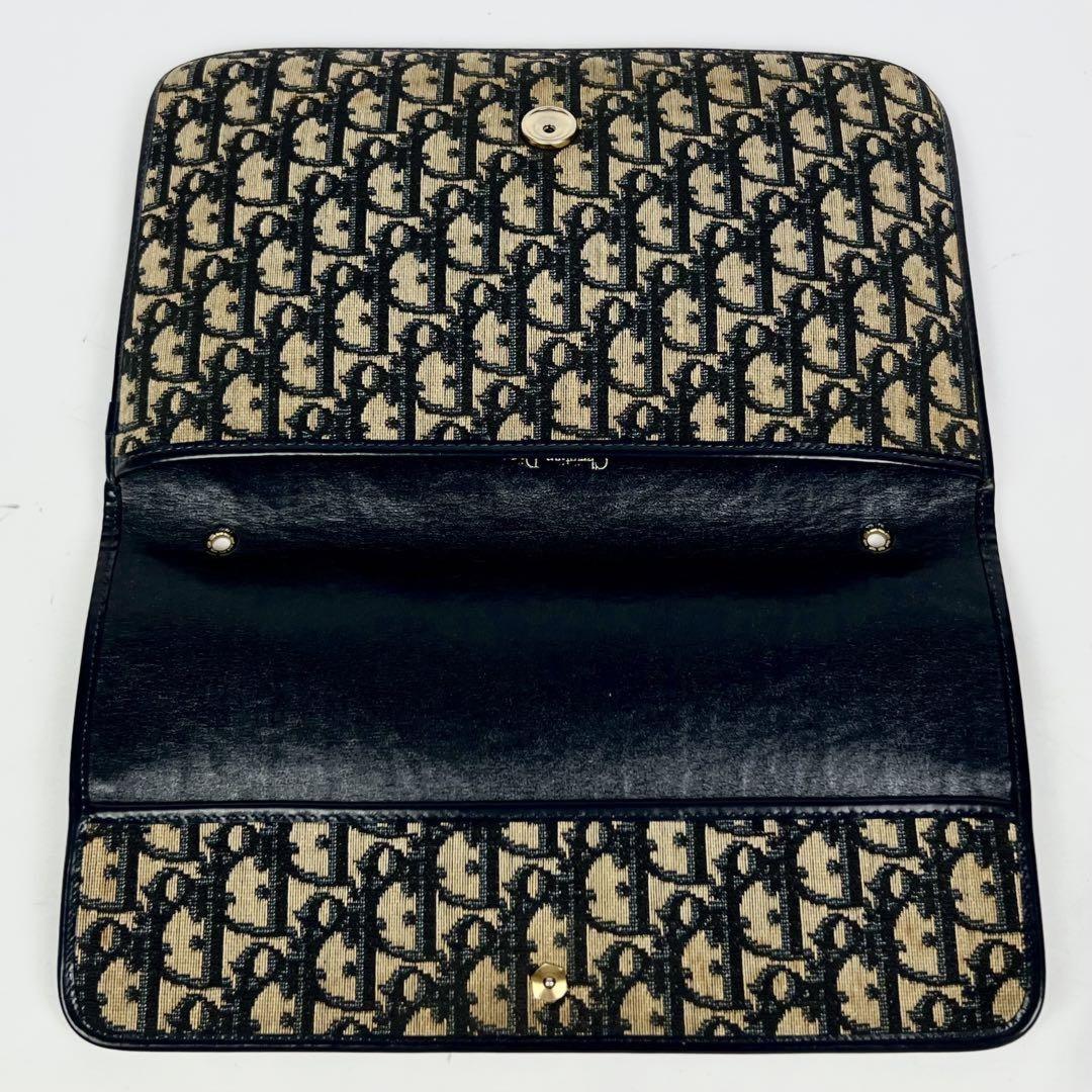Christian Dior Clutch Bag Second Bag Trotter Canvas Leather Navy Brown Authentic