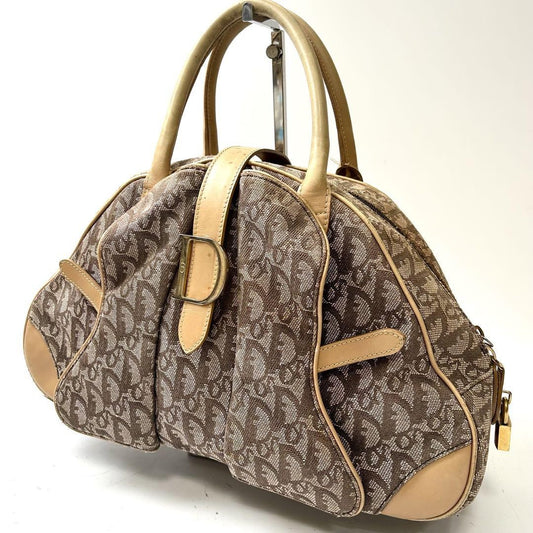 Christian Dior Hand Bag Tote Purse Trotter Canvas Brown Authentic