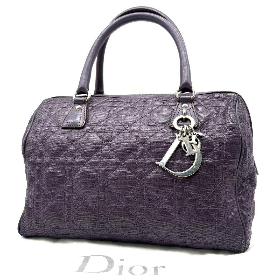 Christian Dior Hand Bag Tote Purse Mini Boston Cannage Leather Purple Authentic