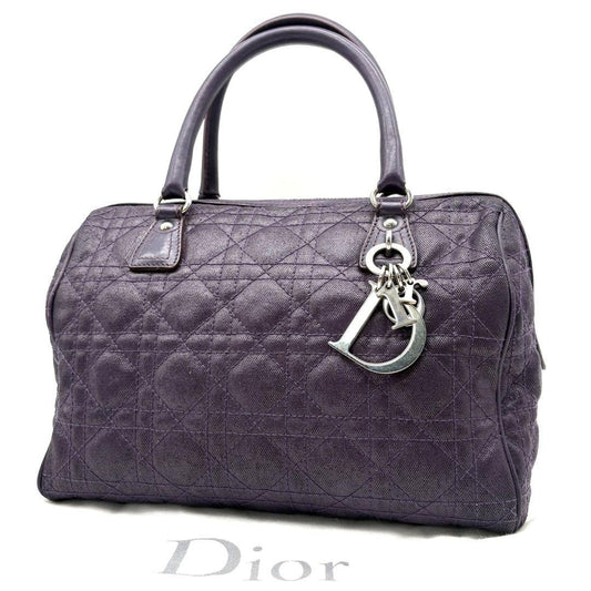 Christian Dior Hand Bag Tote Purse Mini Boston Cannage Leather Purple Authentic