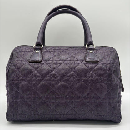 Christian Dior Hand Bag Tote Purse Mini Boston Cannage Leather Purple Authentic