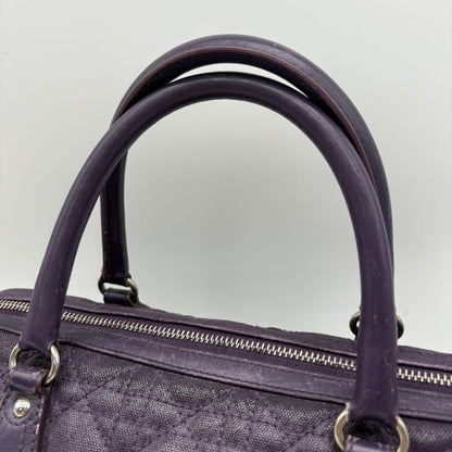 Christian Dior Hand Bag Tote Purse Mini Boston Cannage Leather Purple Authentic