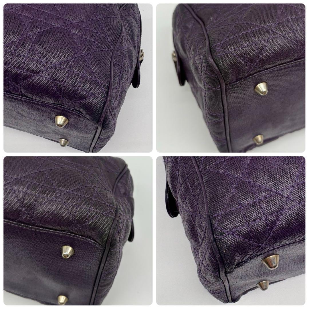 Christian Dior Hand Bag Tote Purse Mini Boston Cannage Leather Purple Authentic