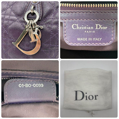 Christian Dior Hand Bag Tote Purse Mini Boston Cannage Leather Purple Authentic