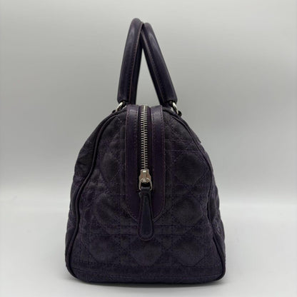 Christian Dior Hand Bag Tote Purse Mini Boston Cannage Leather Purple Authentic