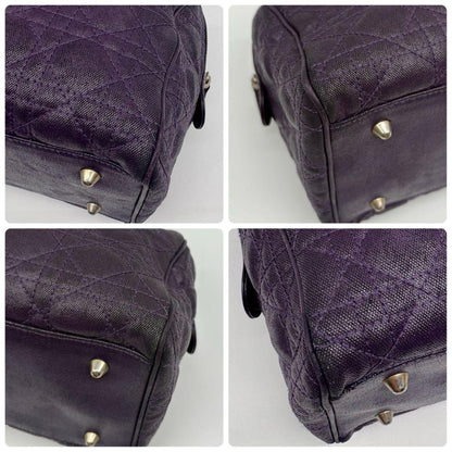 Christian Dior Hand Bag Tote Purse Mini Boston Cannage Leather Purple Authentic