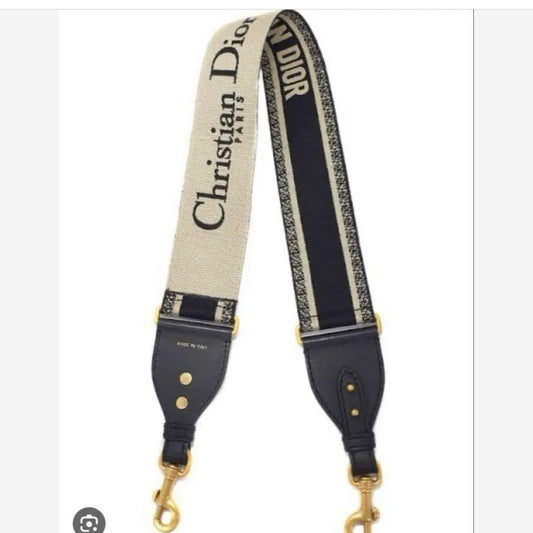 Christian Dior Shoulder Strap Belt Logo Canvas Leather Beige Black Authentic