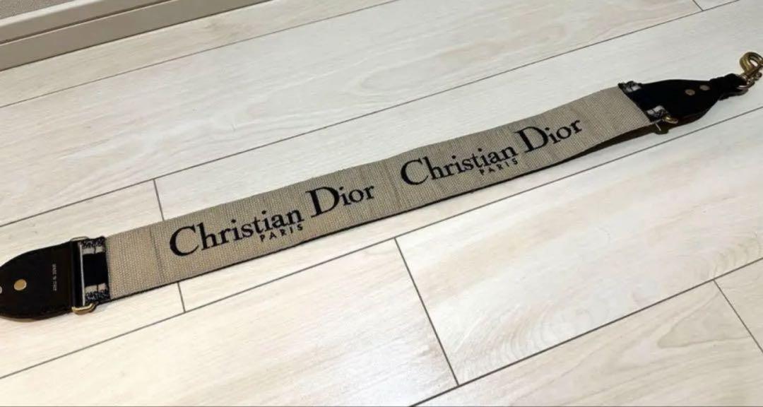 Christian Dior Shoulder Strap Belt Logo Canvas Leather Beige Black Authentic