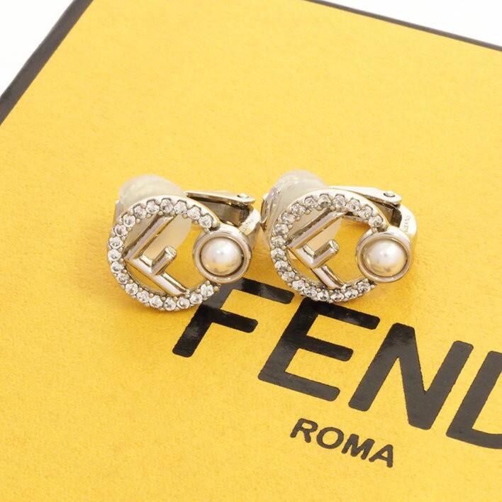 FENDI Earrings F is Rhinestone Women Accessory Authentic