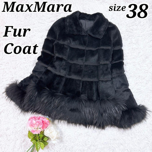 Max Mara Fur Coat Asian fit M 38 US size S Black Authentic