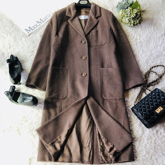 Max Mara Long Coat Asian fit M 38 US size S Olive khaki Authentic