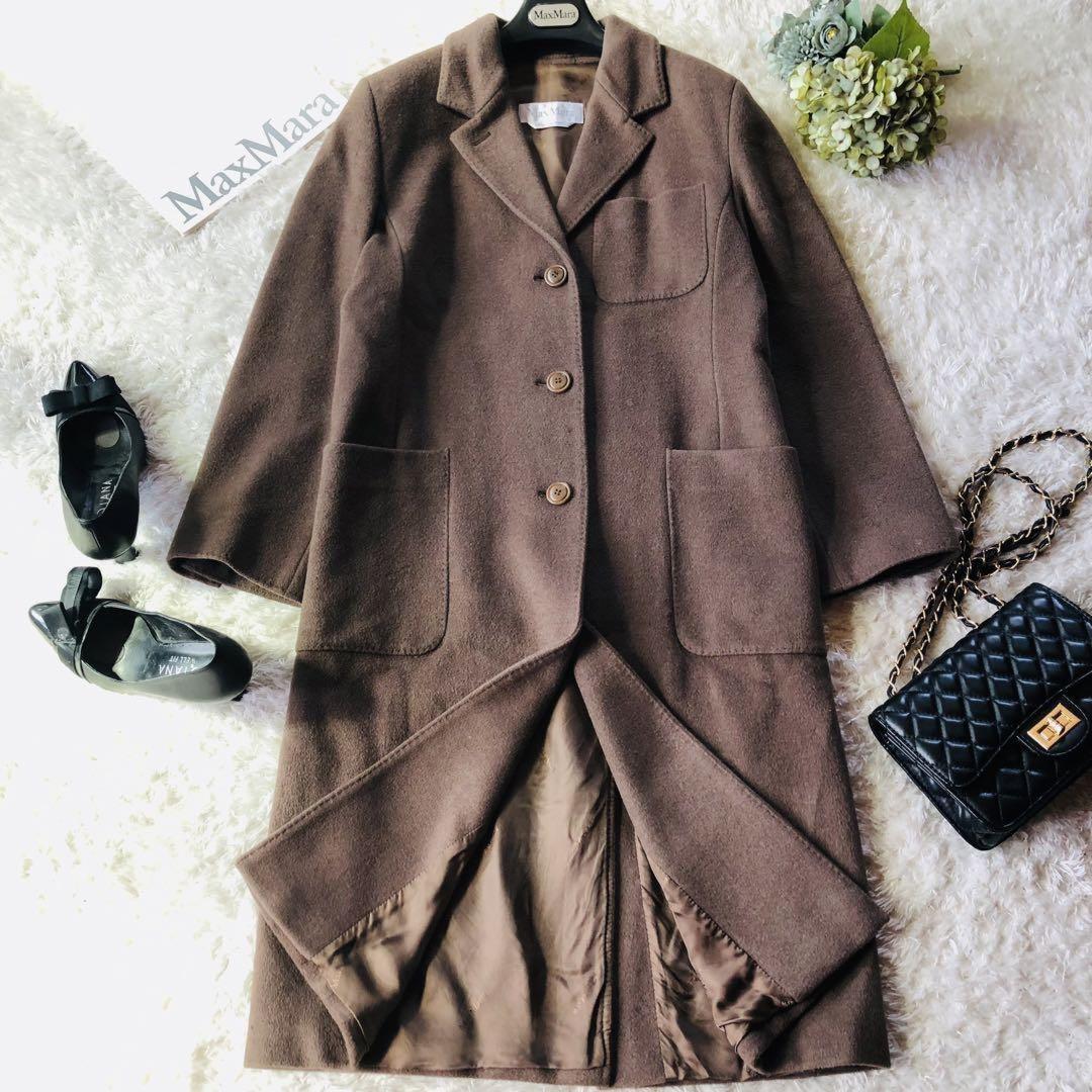 Max Mara Long Coat Asian fit M 38 US size S Olive khaki Authentic