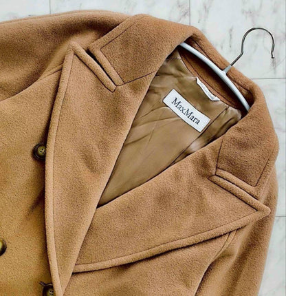 Max Mara Wool Coat Asian fit M 38 US size S Camel Beige Authentic