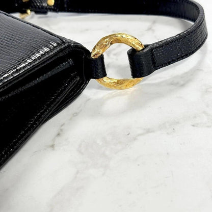 Yves Saint Laurent Shoulder Bag YSL Cassandra Leather Black Gold Purse Authentic