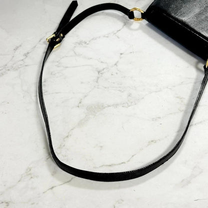 Yves Saint Laurent Shoulder Bag YSL Cassandra Leather Black Gold Purse Authentic