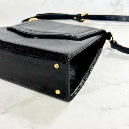 Yves Saint Laurent Shoulder Bag YSL Cassandra Leather Black Gold Purse Authentic