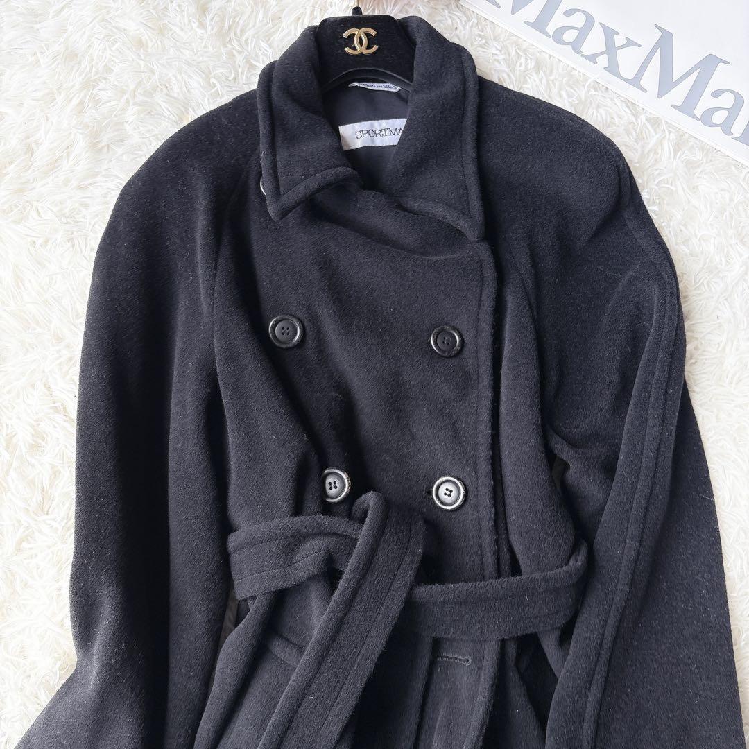 Max Mara SPORT MAX Long Coat Asian fit XL 42 US size L Black Authentic