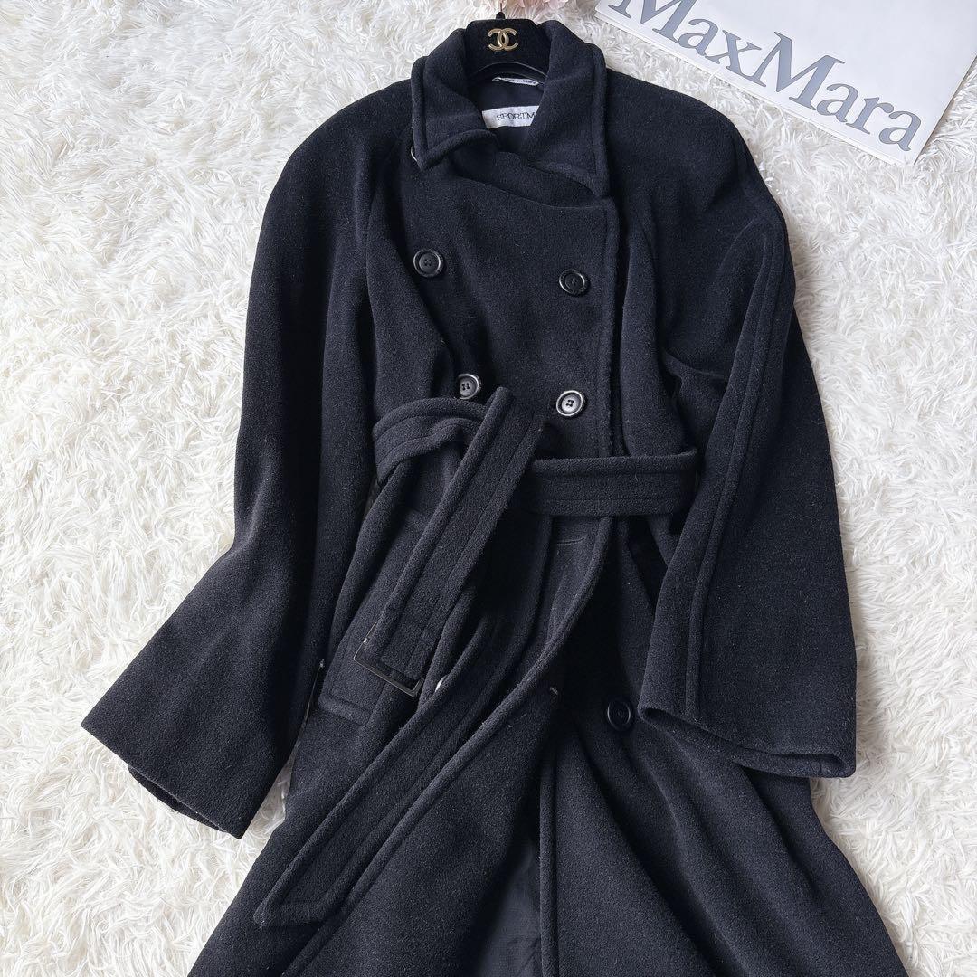 Max Mara SPORT MAX Long Coat Asian fit XL 42 US size L Black Authentic
