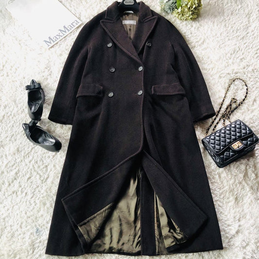 Max Mara Wool Long Coat Asian fit M 38 US size S Dark Brown Authentic