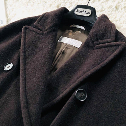 Max Mara Wool Long Coat Asian fit M 38 US size S Dark Brown Authentic