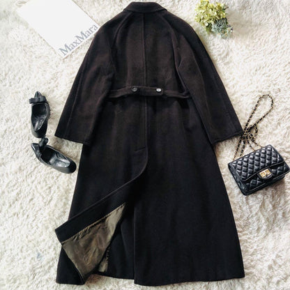 Max Mara Wool Long Coat Asian fit M 38 US size S Dark Brown Authentic