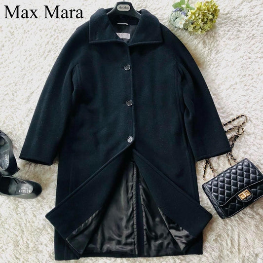 Max Mara Wool Long Coat Asian fit S 36 US size XS Black Authentic