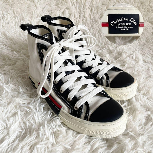 Christian Dior ATELIER Sneakers Shoes High-cut EU 40 US 7 White Black Red Auth