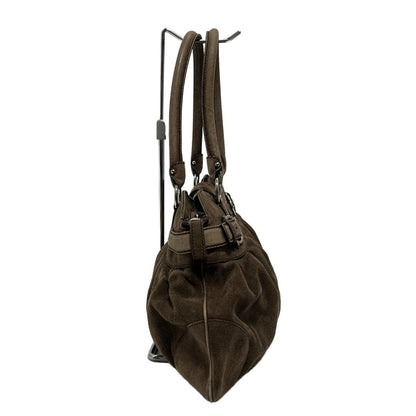 Salvatore Ferragamo Hand Bag Tote Purse Gancini Suede Brown Authentic