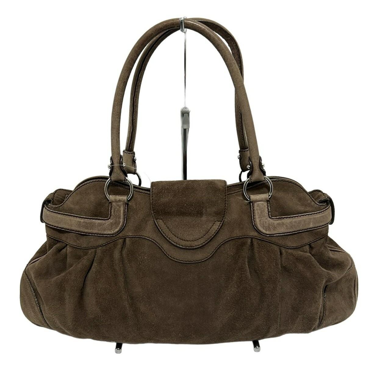 Salvatore Ferragamo Hand Bag Tote Purse Gancini Suede Brown Authentic