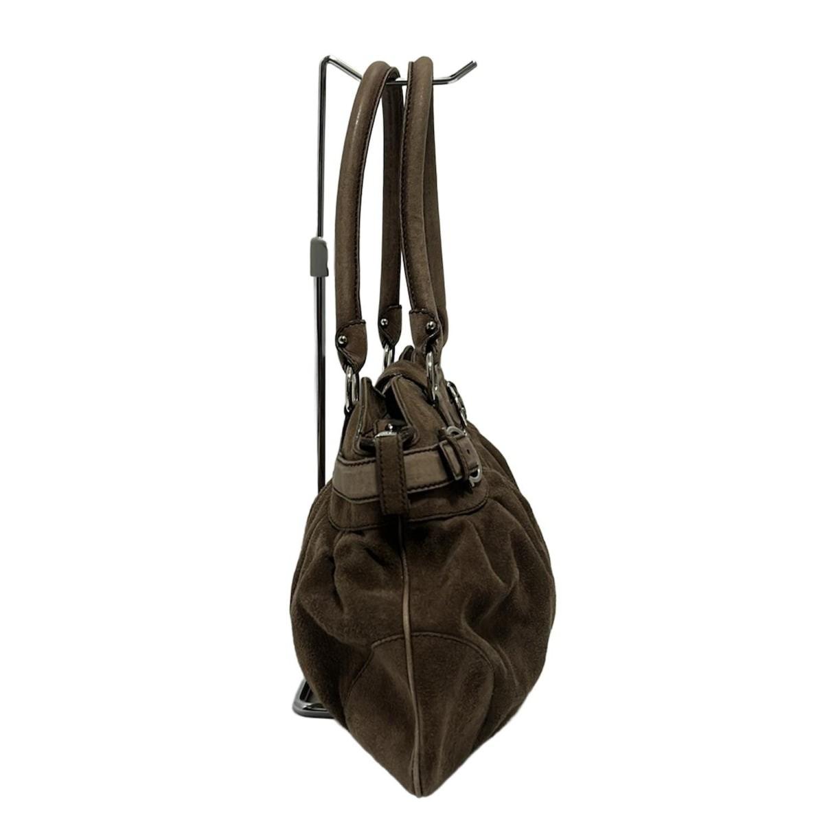 Salvatore Ferragamo Hand Bag Tote Purse Gancini Suede Brown Authentic