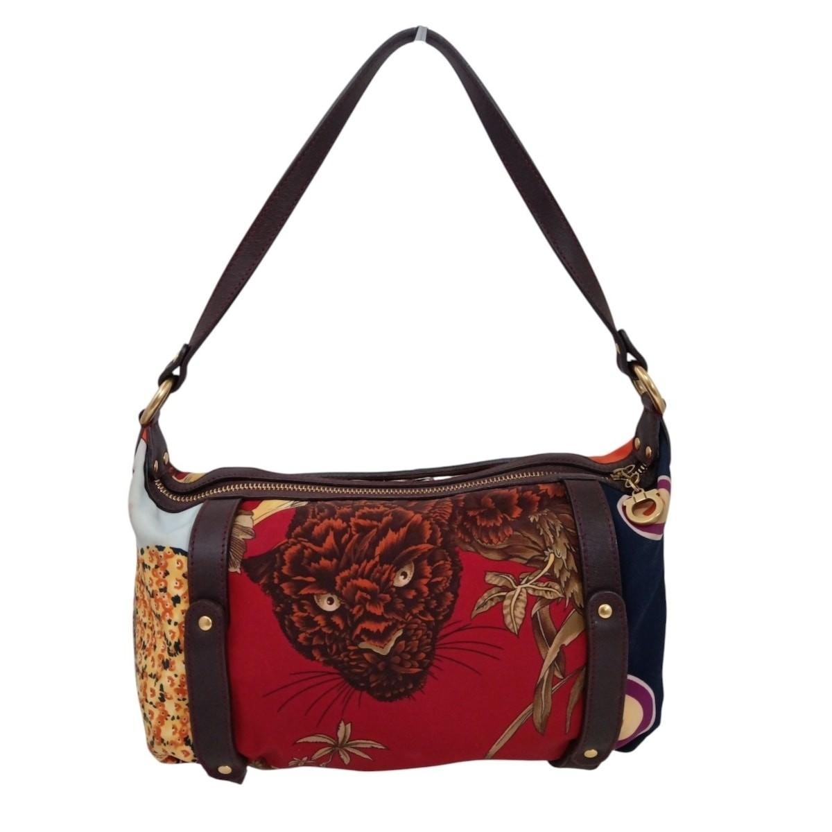 Salvatore Ferragamo Hand Bag Tote Purse Gancini Nylon Leather Multicolor Auth