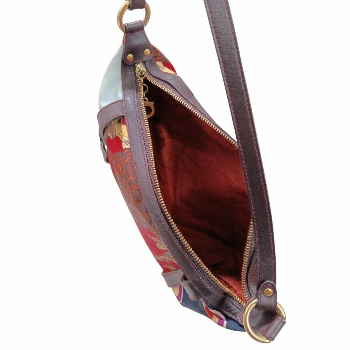 Salvatore Ferragamo Hand Bag Tote Purse Gancini Nylon Leather Multicolor Auth