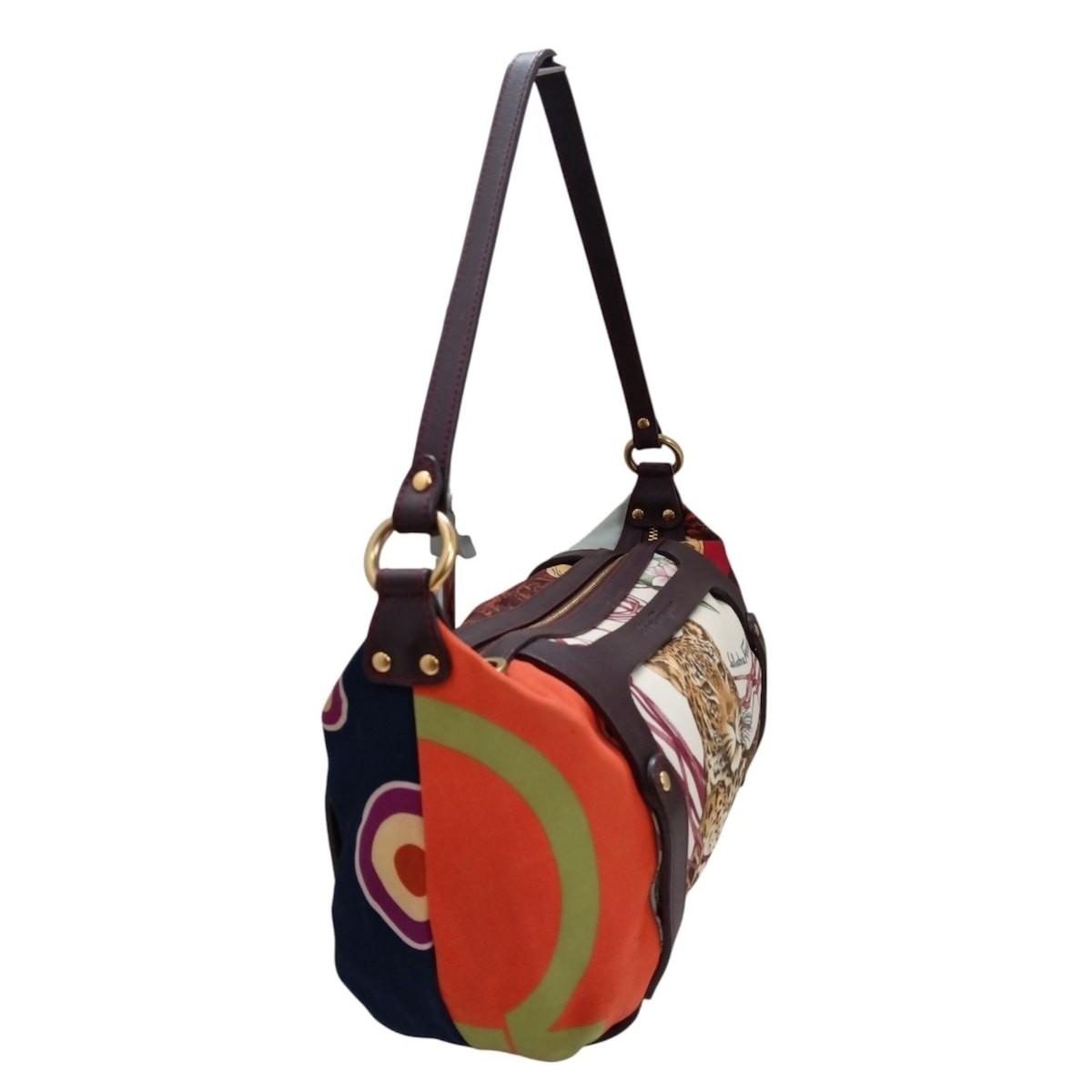 Salvatore Ferragamo Hand Bag Tote Purse Gancini Nylon Leather Multicolor Auth