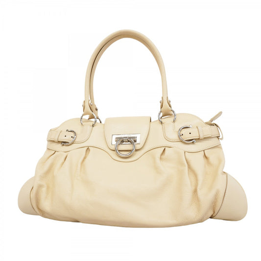 Salvatore Ferragamo Hand Bag Tote Purse Gancini Leather White Authentic