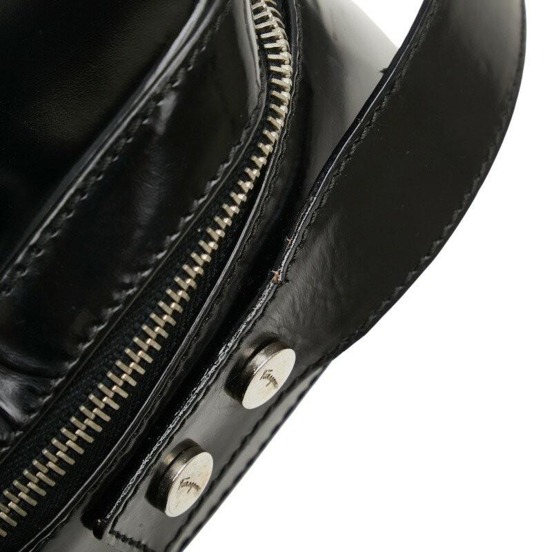 Salvatore Ferragamo Shoulder Bag Purse Gancini Patent Leather Black Authentic