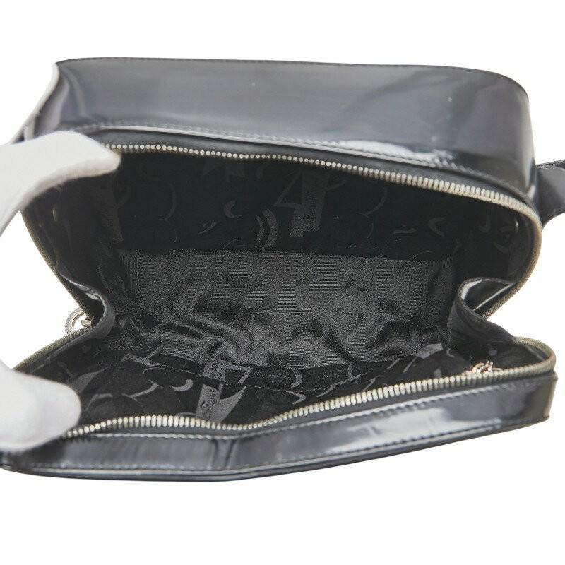 Salvatore Ferragamo Shoulder Bag Purse Gancini Patent Leather Black Authentic