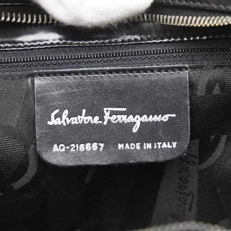 Salvatore Ferragamo Shoulder Bag Purse Gancini Patent Leather Black Authentic