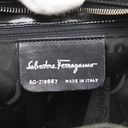 Salvatore Ferragamo Shoulder Bag Purse Gancini Patent Leather Black Authentic