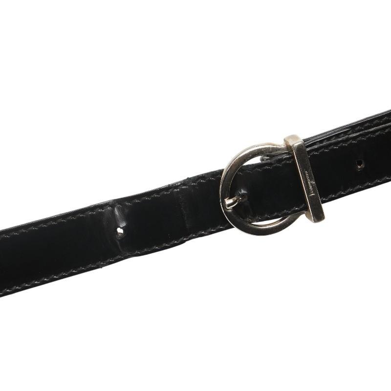 Salvatore Ferragamo Shoulder Bag Purse Gancini Patent Leather Black Authentic