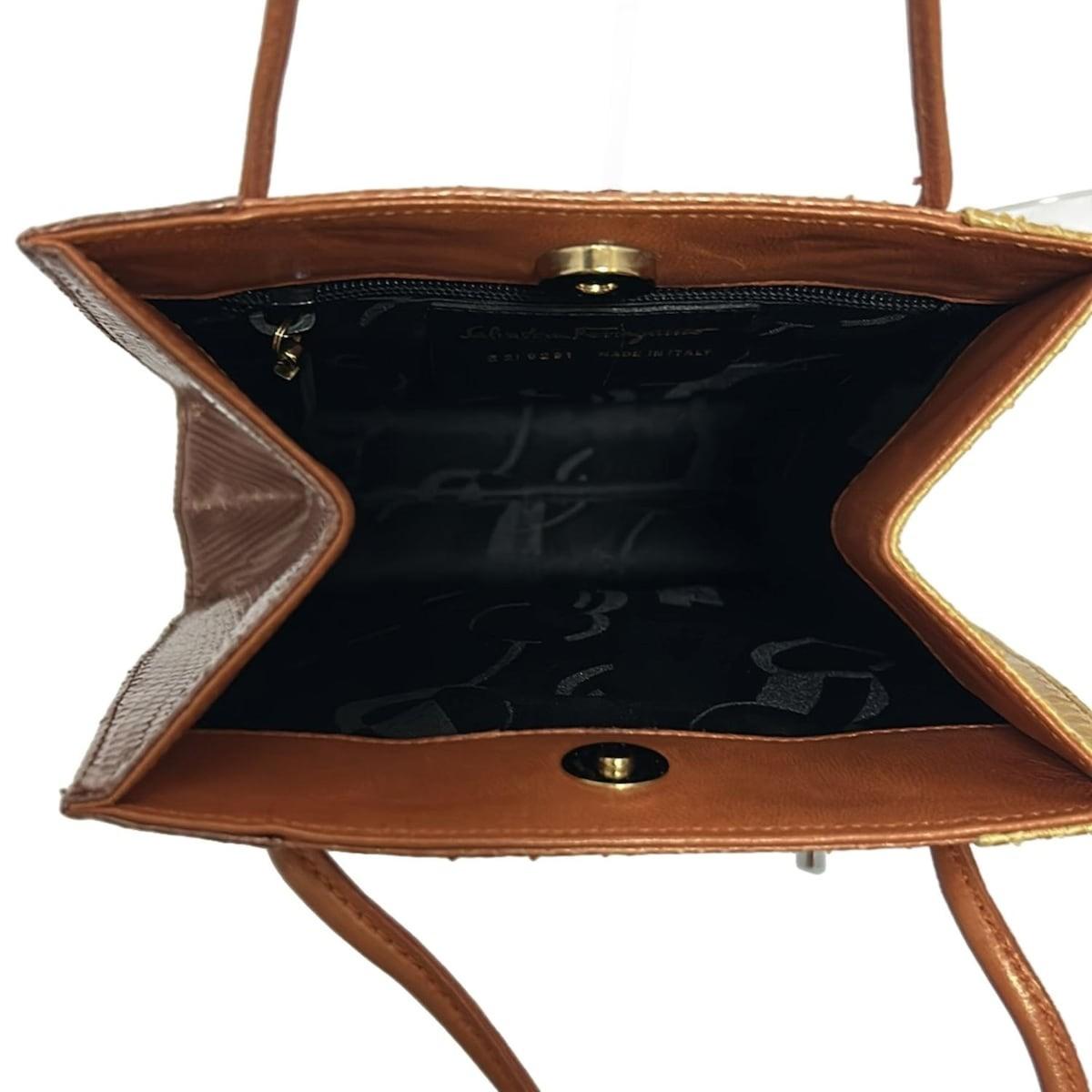 Salvatore Ferragamo Hand Bag Tote Purse Orange Dark Yellow Authentic