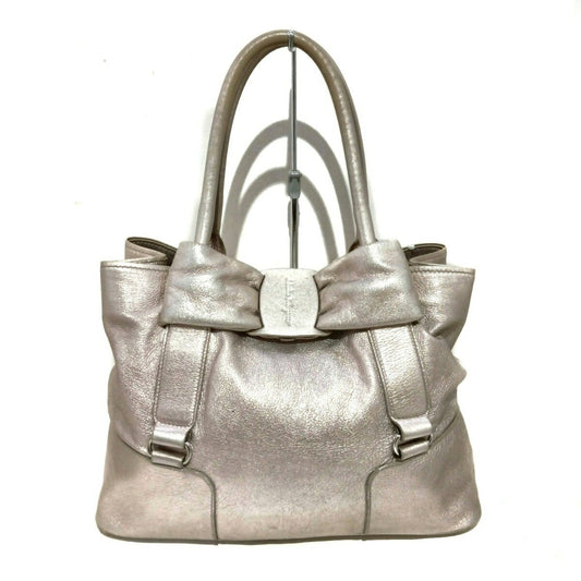 Salvatore Ferragamo Hand Bag Tote Purse Vara Leather Light Pink Authentic